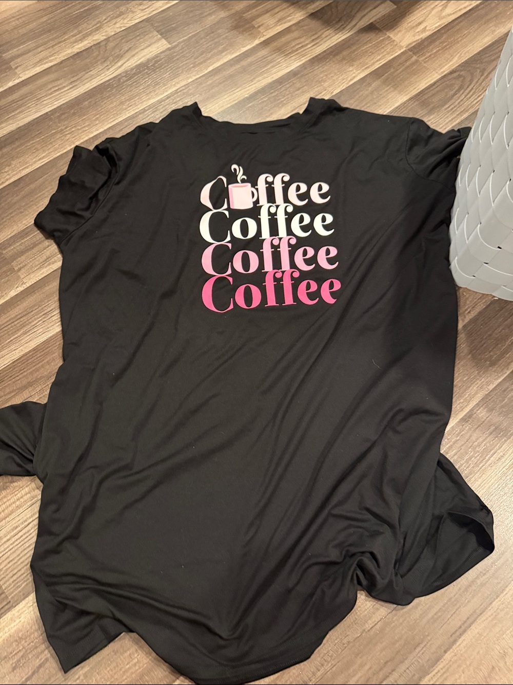 Black Women's Coffee Graphic Tee - Pink Ombre Text